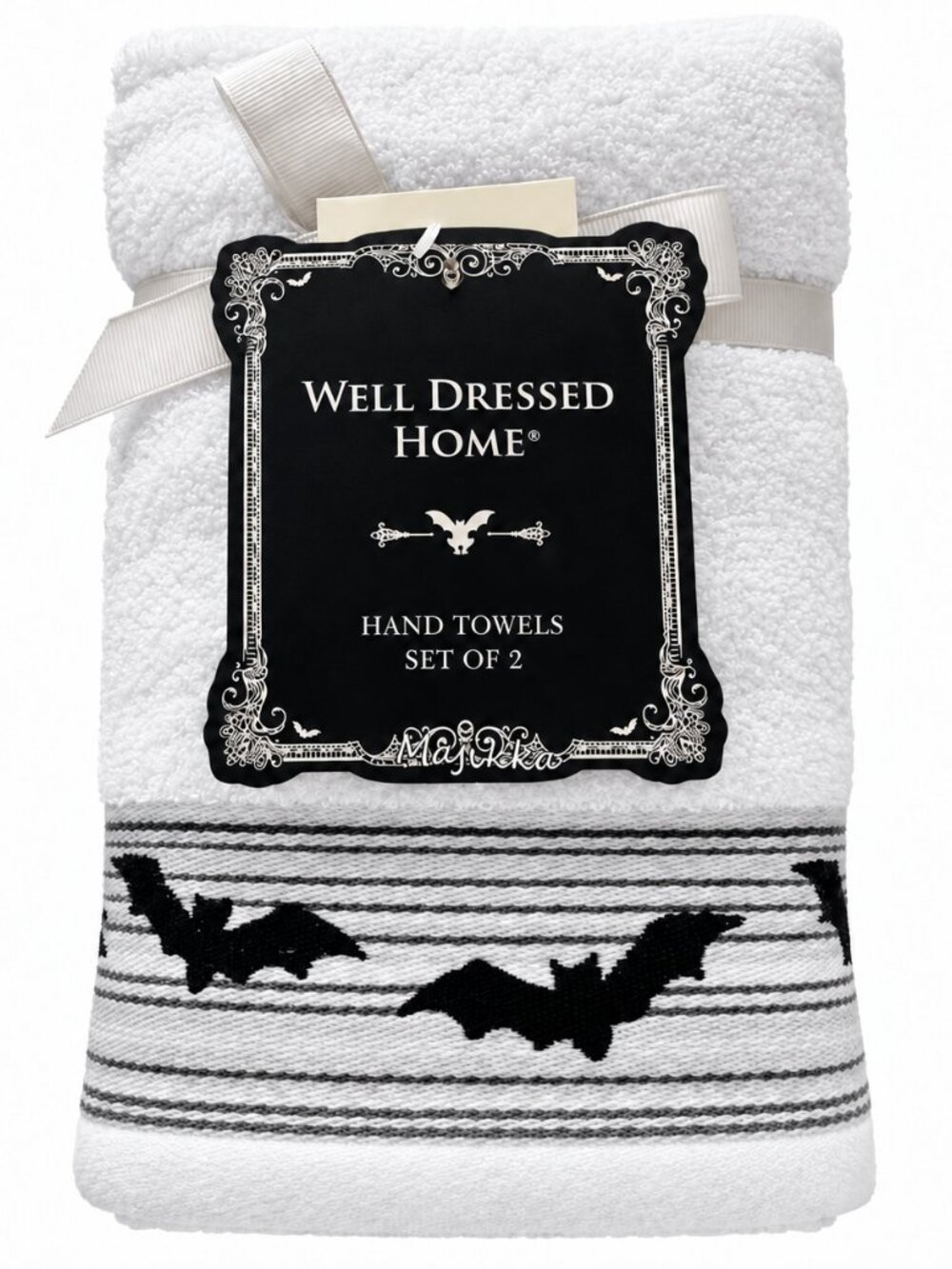 Halloween Hand Towels Black Bat Scary Spooky Well Dressed Home Set of 2